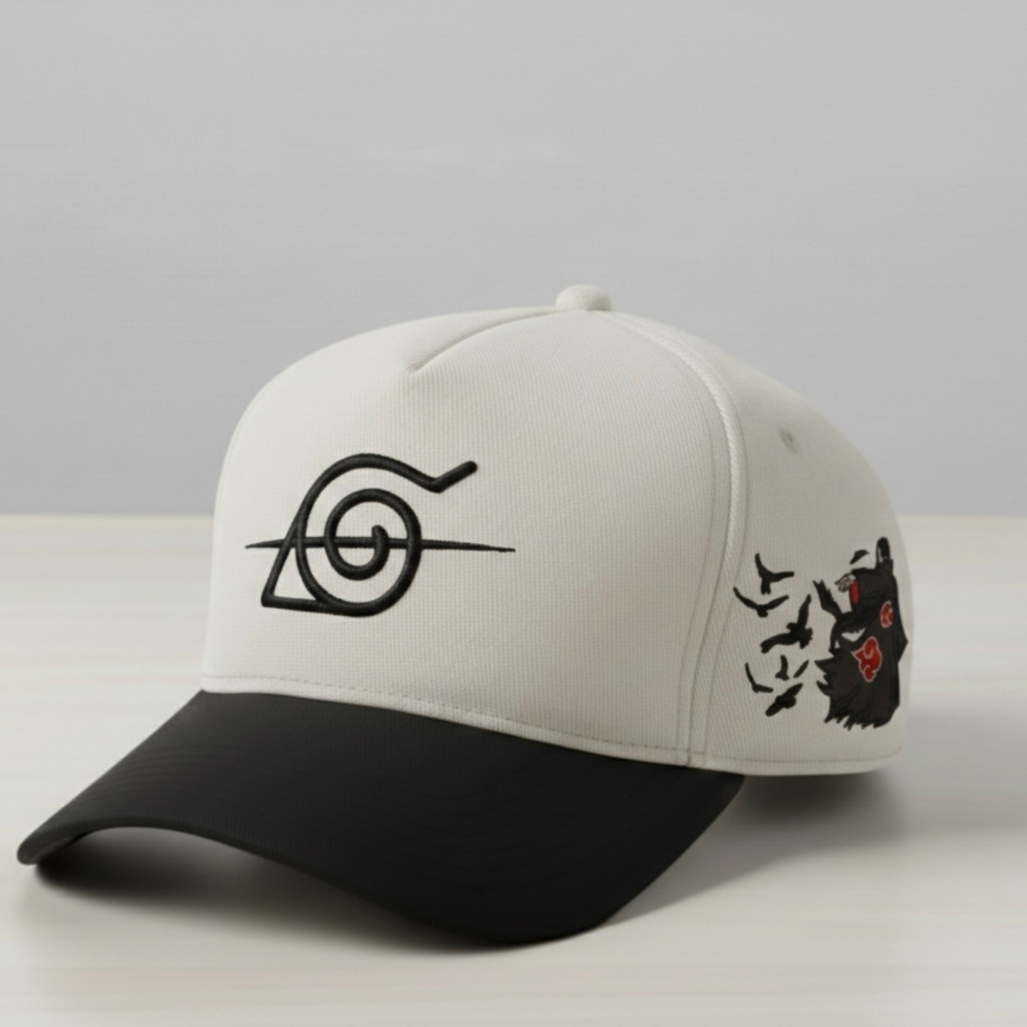 Anime-Inspired Crimson Eye Ninja Embroidered Hat – Minimal Dark Design