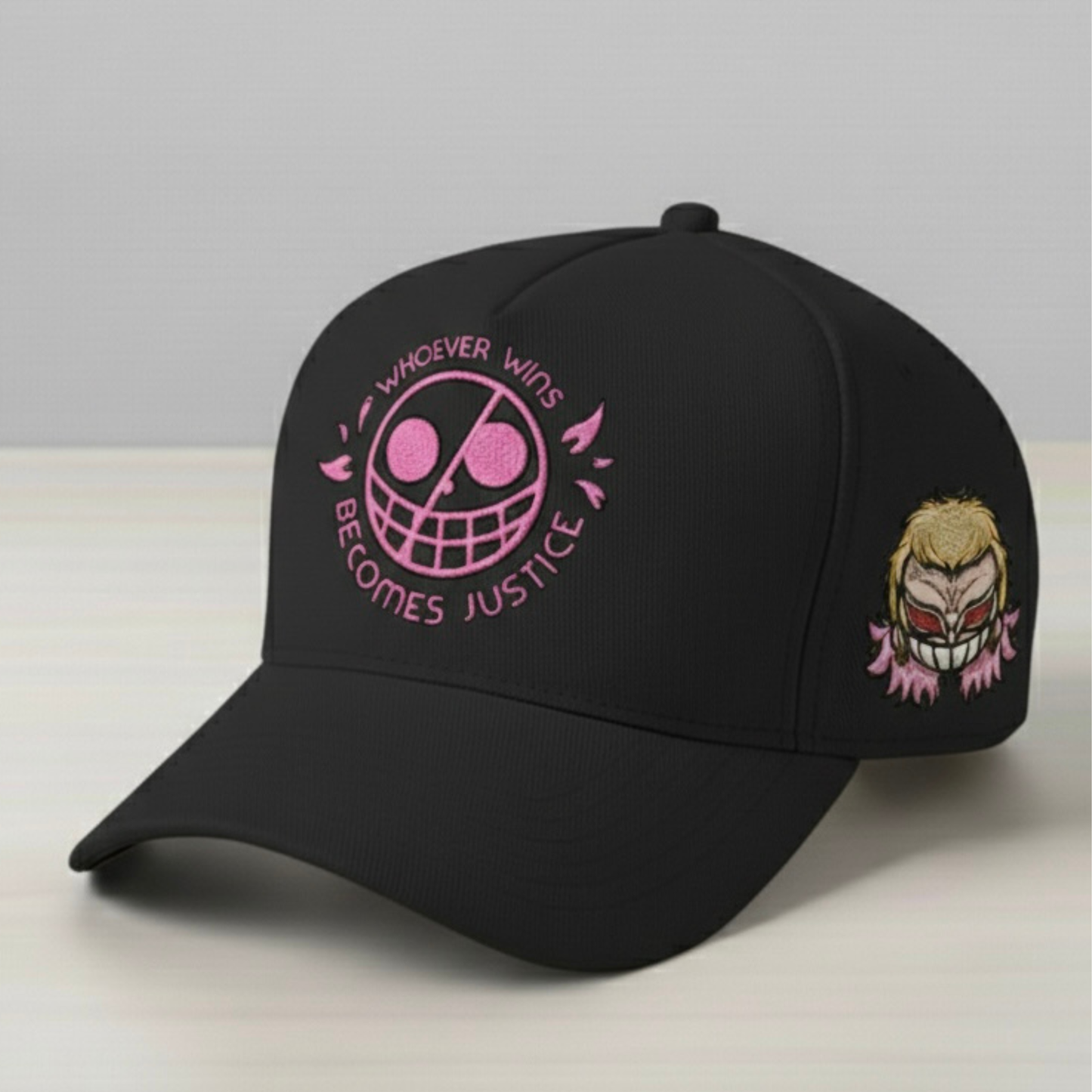 Anime-Inspired Feathered Villain Embroidered Hat – Pink Streetwear Style