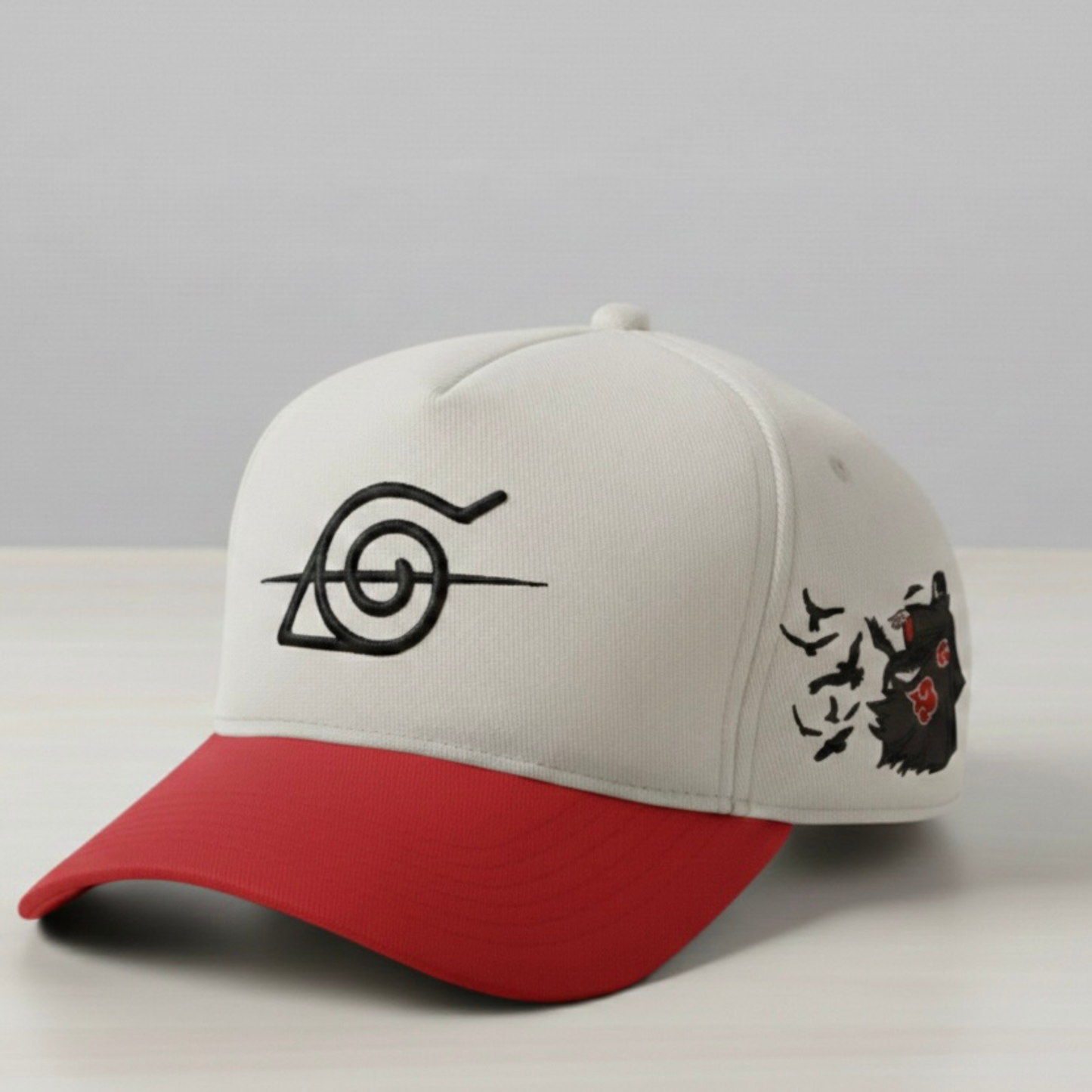 Anime-Inspired Crimson Eye Ninja Embroidered Hat – Minimal Dark Design