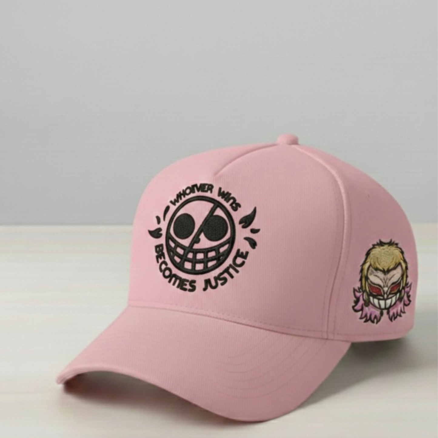 Anime-Inspired Feathered Villain Embroidered Hat – Pink Streetwear Style